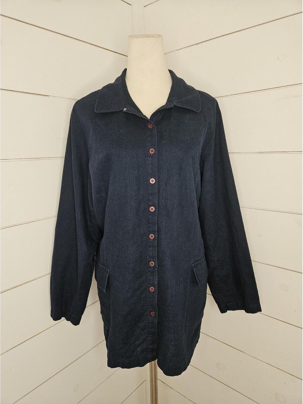 Marsh Landing size 14 navy blue button up lightweight linen/cotton jacket